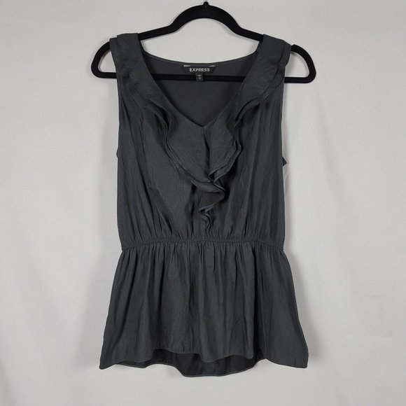 Express exaggerated ruffle neck v neck elastic peplum tank blouse top blouse - Picture 1 of 6